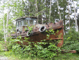 Old Tug on path in Jennis Bay